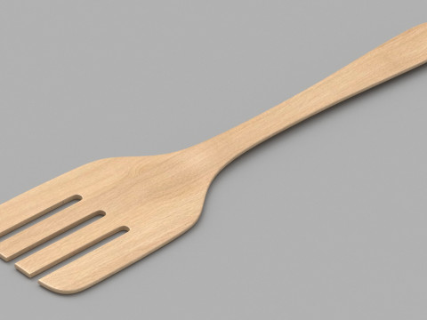 Wooden Kitchen Spatula Fork 3D Model