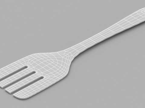 Wooden Kitchen Spatula Fork 3D Model