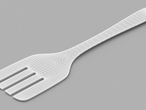 Wooden Kitchen Spatula Fork 3D Model