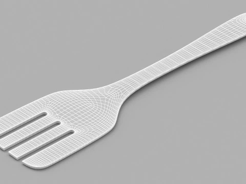 Wooden Kitchen Spatula Fork 3D Model