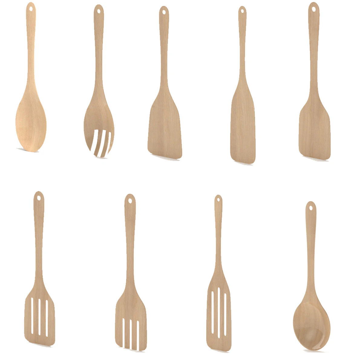 Wooden Kitchenware Collection 3D Model .c4d .max .obj .3ds .fbx .stl .blend