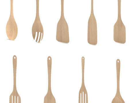 Wooden Kitchenware Collection 3D Model