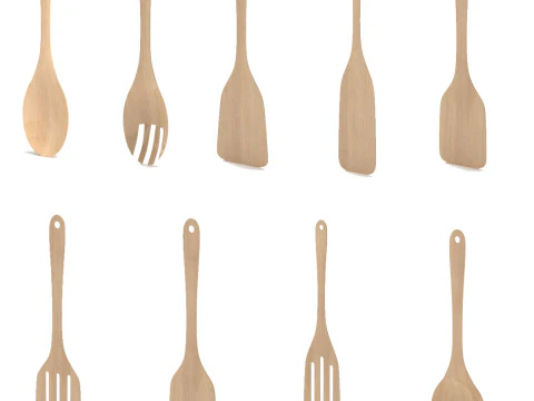 Kolekcja drewnianych naczyń kuchennych Model 3D