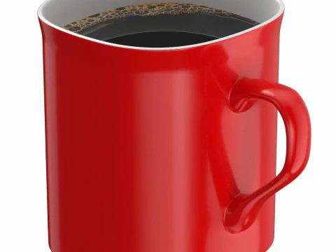 Cangkir Kopi Merah Dengan Kopi Model 3D