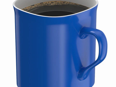 Cangkir Kopi Biru Dengan Kopi Model 3D
