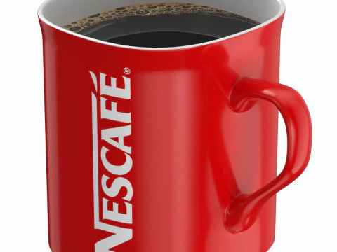 Cangkir Kopi Nescafe Merah Dengan Kopi Model 3D