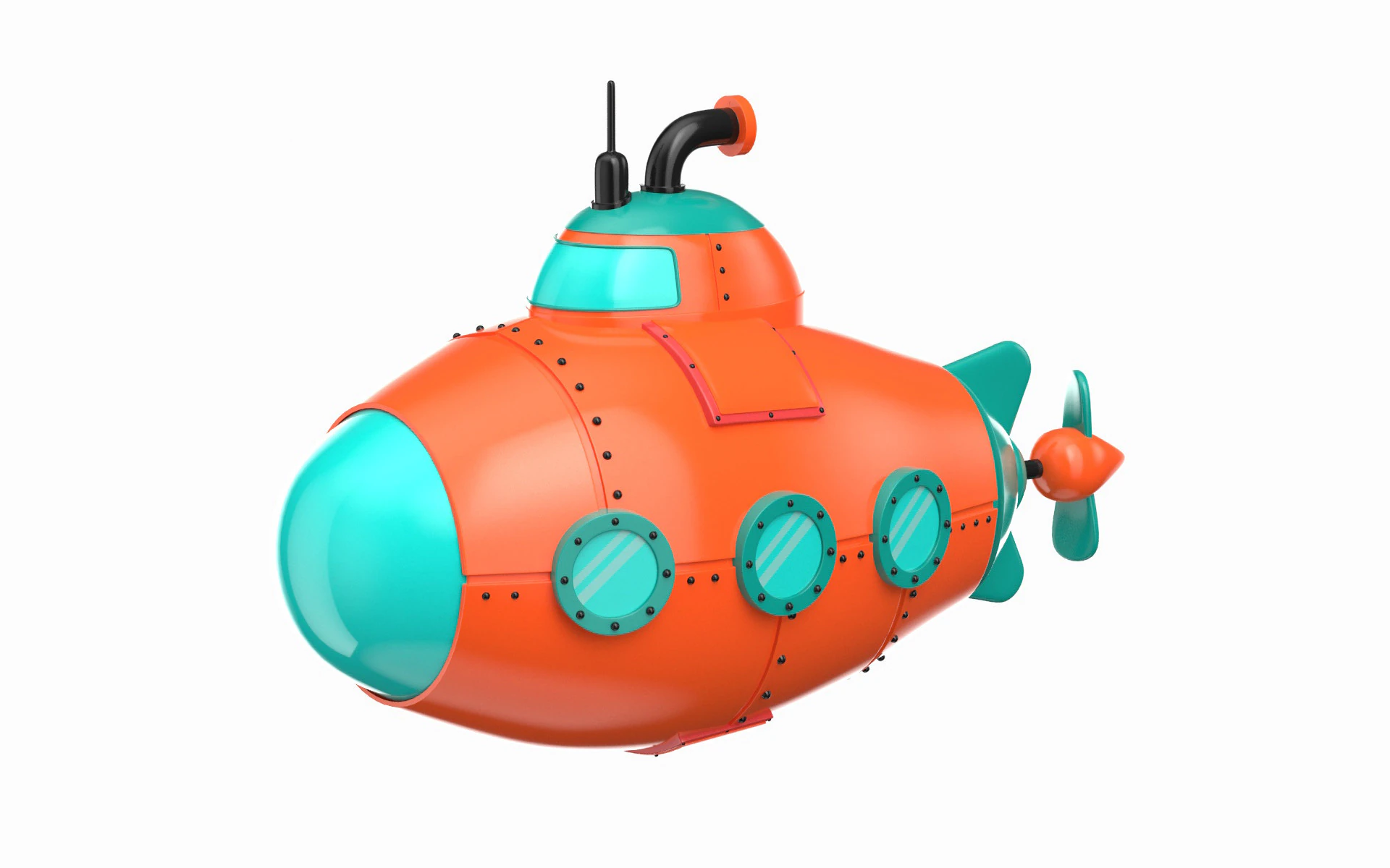 Cartoon Red Submarine 3D Model .c4d .max .obj .3ds .fbx .stl .blend 