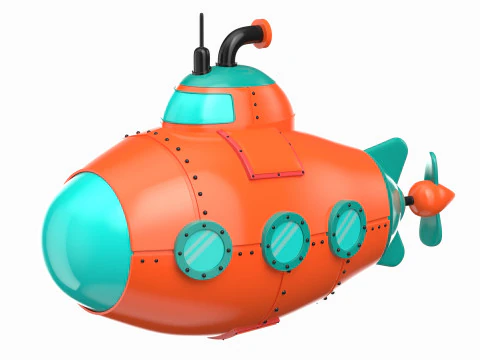 Cartoon Red Submarine 3D Model