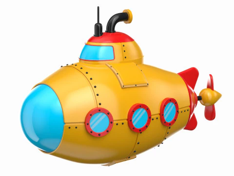 Cartoon Red Submarine 3D Model