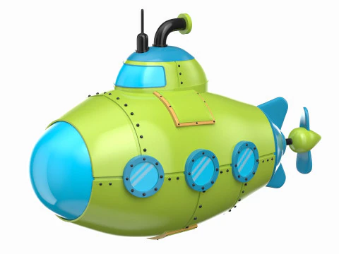 Cartoon Red Submarine 3D Model