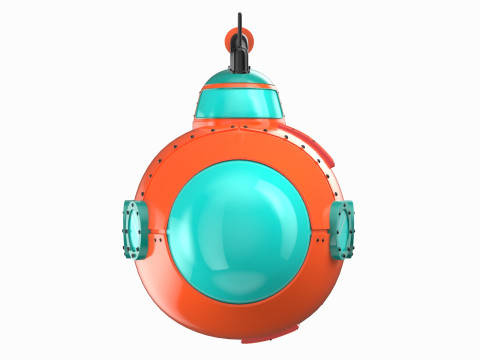 Cartoon Red Submarine 3D Model