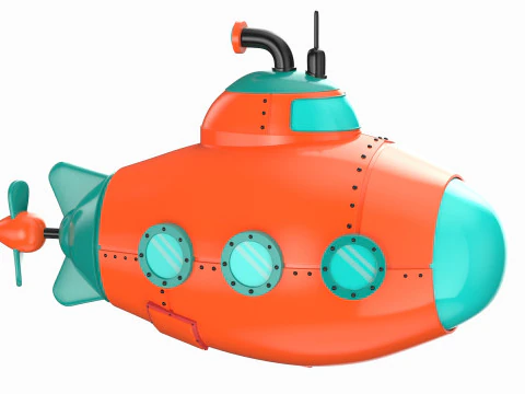 Cartoon Red Submarine 3D Model