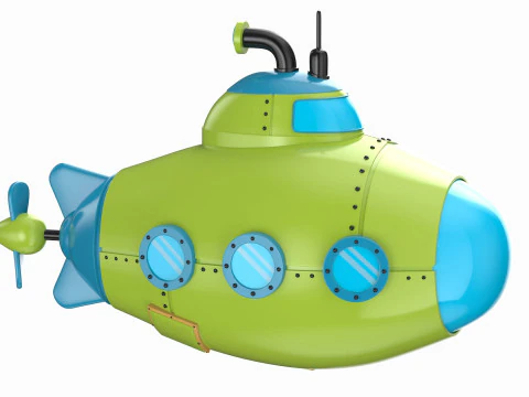 Cartoon Red Submarine 3D Model