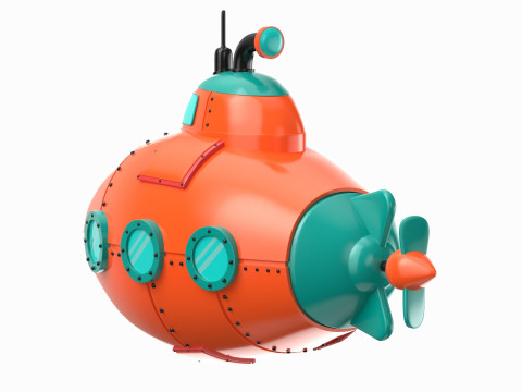 Cartoon Red Submarine 3D Model