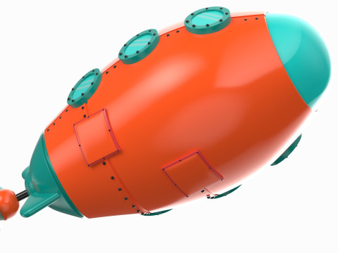 Cartoon Red Submarine 3D Model