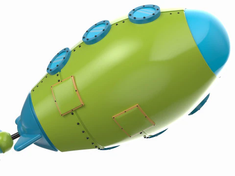 Cartoon Red Submarine 3D Model