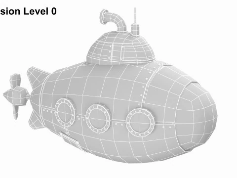 Cartoon Red Submarine 3D Model