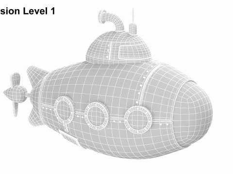 Cartoon Red Submarine 3D Model