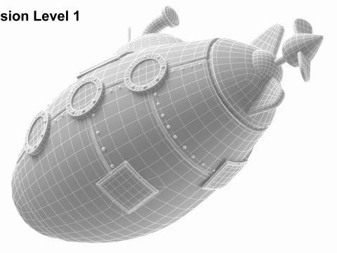 Cartoon Red Submarine 3D Model