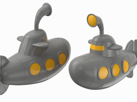 Cartoon Submarine Yellow 3D Модель
