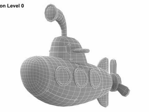 Cartoon Submarine Yellow 3D Model