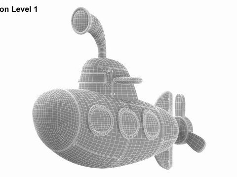 Cartoon Submarine Yellow 3D Model
