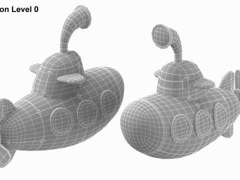Cartoon Submarine Yellow 3D Модель