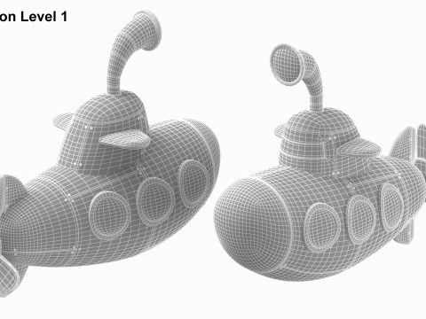 Cartoon Submarine Yellow 3D Модель