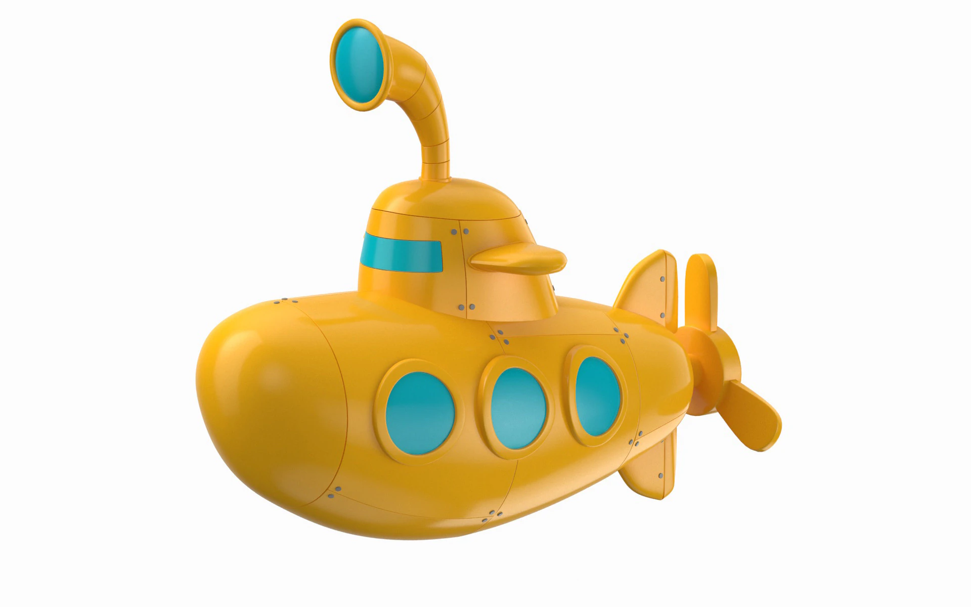 Cartoon Submarine Yellow 3D Model .c4d .max .obj .3ds .fbx .stl .blend