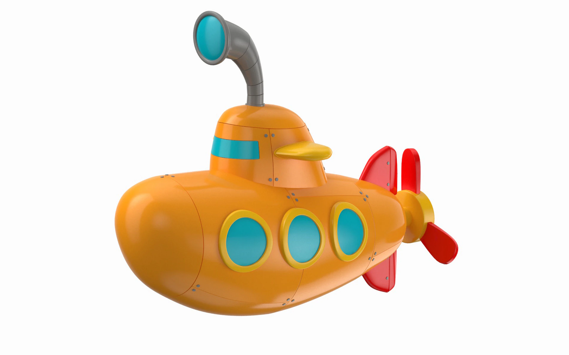 Cartoon Submarine Orange 3D Model .c4d .max .obj .3ds .fbx .stl .blend 