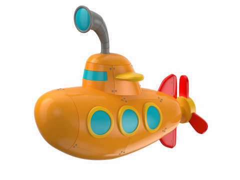Cartoon Submarine Orange 3D Model