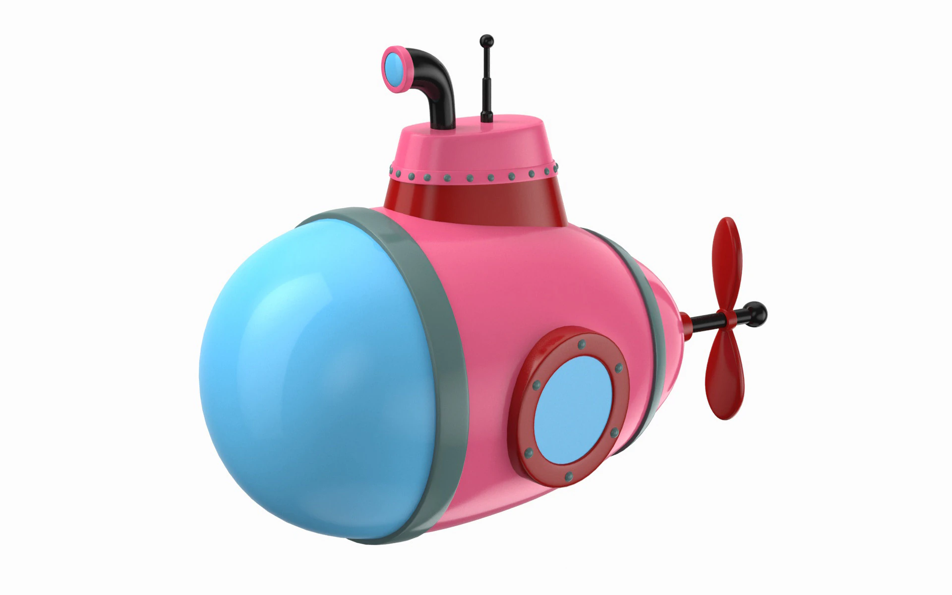 Cartoon Style Submarine Pink 3D Model .c4d .max .obj .3ds .fbx .stl .blend 