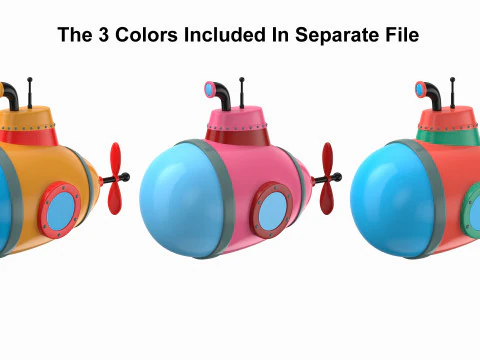 Cartoon Style Submarine Pink 3D Model