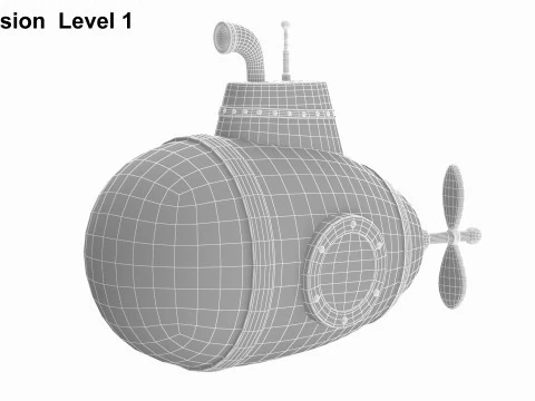 Cartoon Style Submarine Pink 3D Model