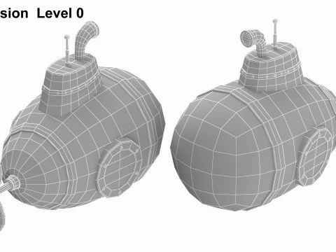 Cartoon Style Submarine Pink 3D Model