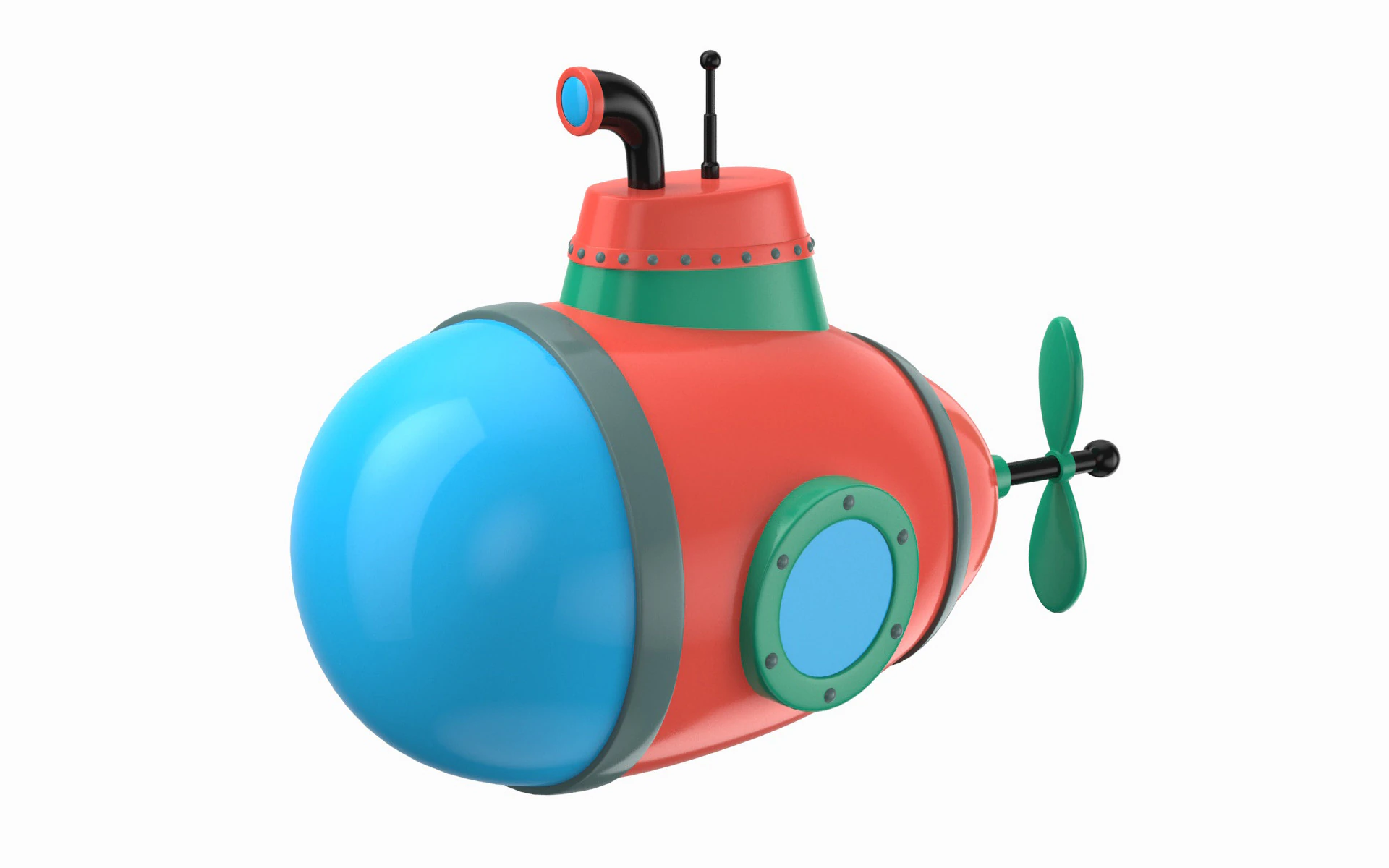 Cartoon Style Submarine Red 3D Model .c4d .max .obj .3ds .fbx .stl .blend