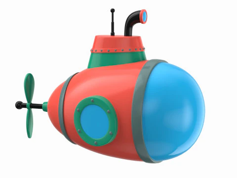 Cartoon Style Submarine Red 3D Model
