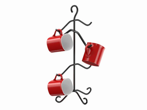 लाल मग के साथ मग ट्री स्टैंड 3D मॉडल