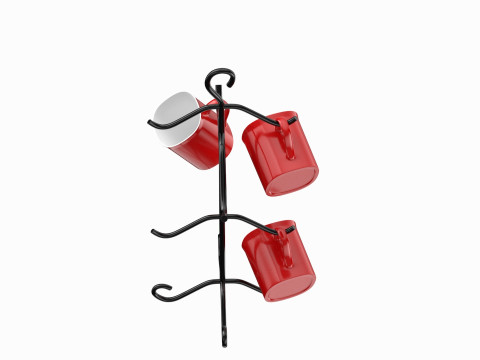 Mug Tree Stand With Red Mugs 3D Model