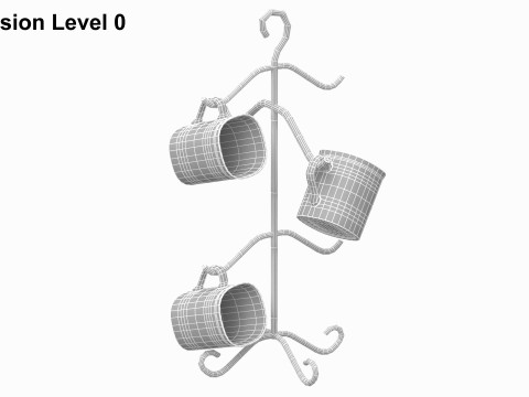 Mug Tree Stand With Red Mugs 3D Model