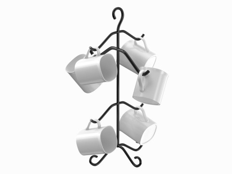 Mug Tree Stand With Mugs 3D Model