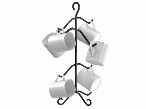 Mug Tree Stand With Mugs 3D Model