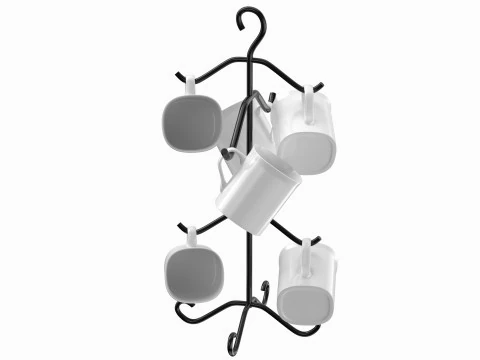 Mug Tree Stand With Mugs 3D Model