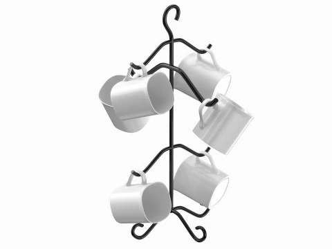 Mug Tree Stand With Mugs 3D Model