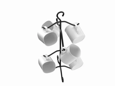 Mug Tree Stand With Mugs 3D Model