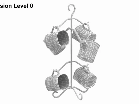 Mug Tree Stand With Mugs 3D Model