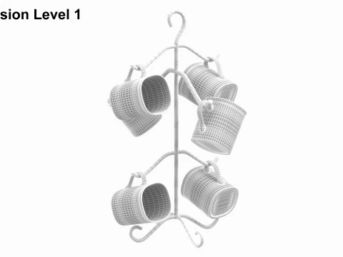 Mug Tree Stand With Mugs 3D Model