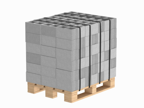 Cinder Blocks On Wooden Pallet 3D Model