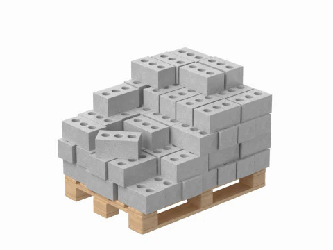 Concrete Bricks On Wooden Pallet 3D Model