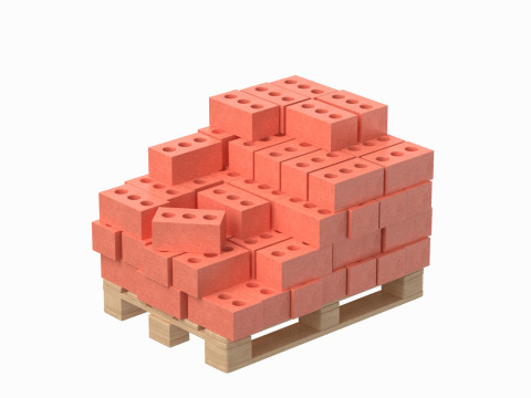 Bricks On Wooden Pallet Model 3D